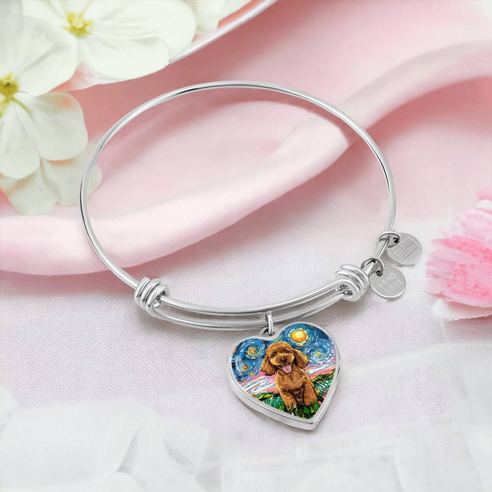 Apricot Poodle Puppy Starry Night Heart Bangle Bracelet