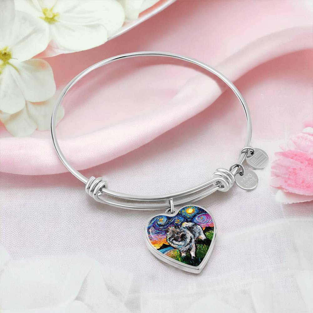 Keeshond Starry Night Heart Bangle Bracelet