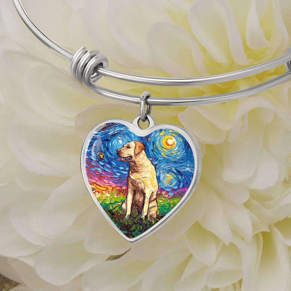 Yellow Labrador Starry Night Heart Bangle