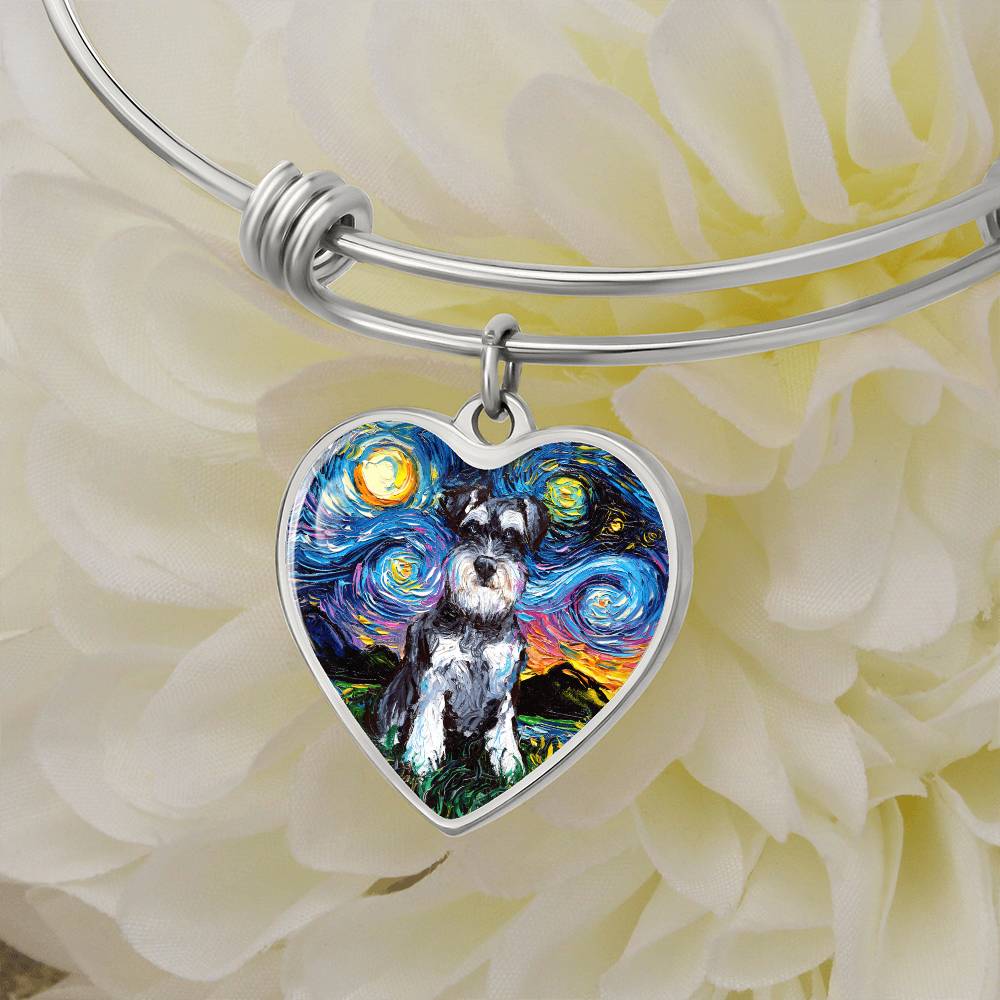 Schnauzer Starry Night Heart Bangle Bracelet