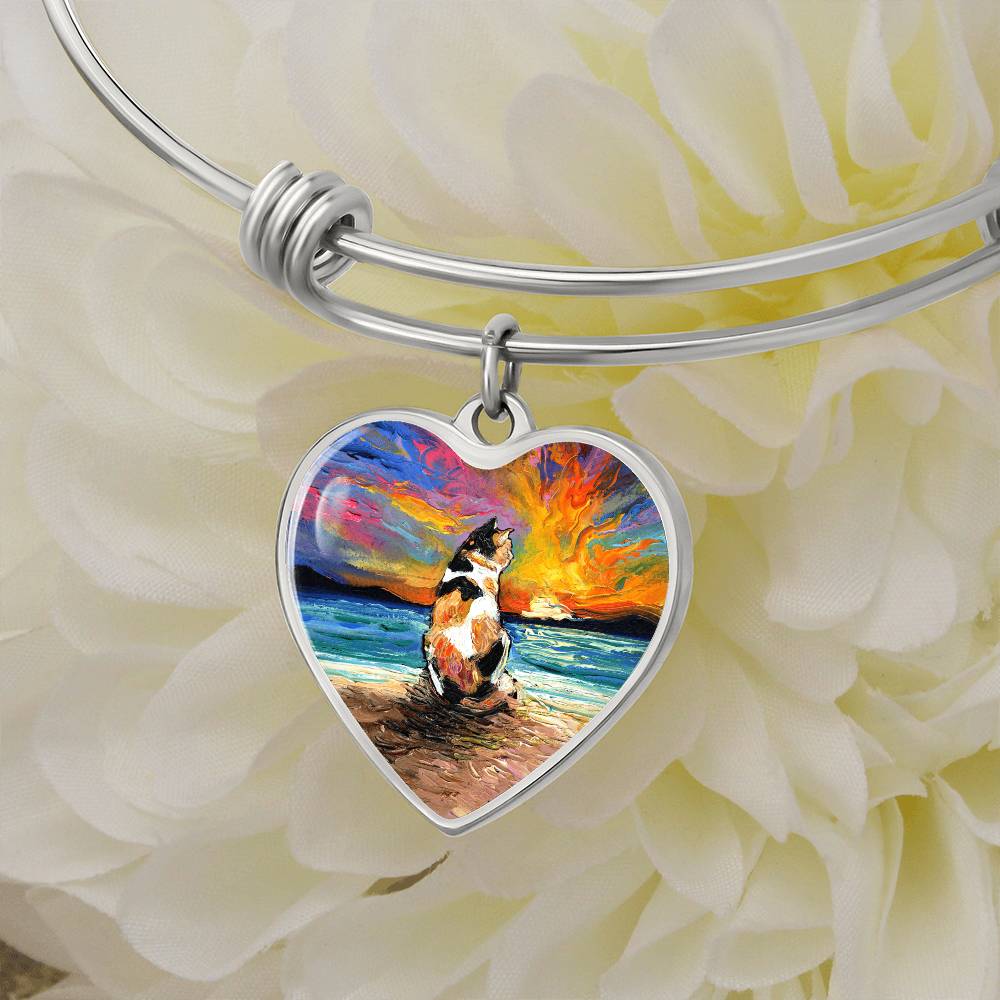 Beach Days - Calico Cat Heart Bangle Bracelet
