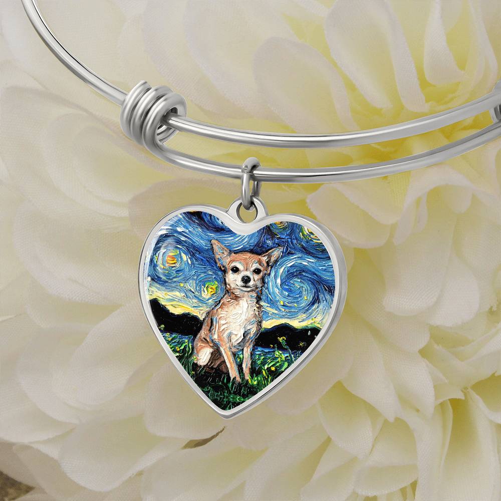 Chihuahua Starry Night Heart Bangle Bracelet