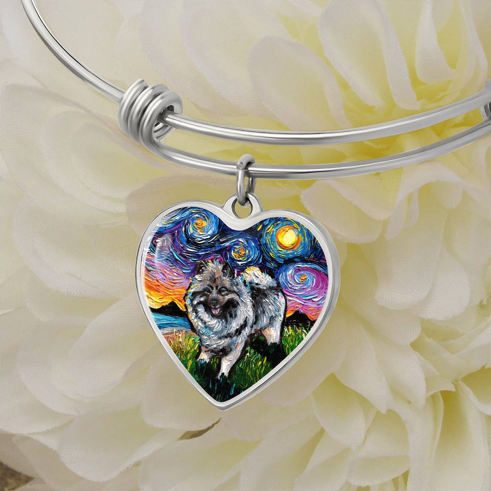 Keeshond Starry Night Heart Bangle Bracelet