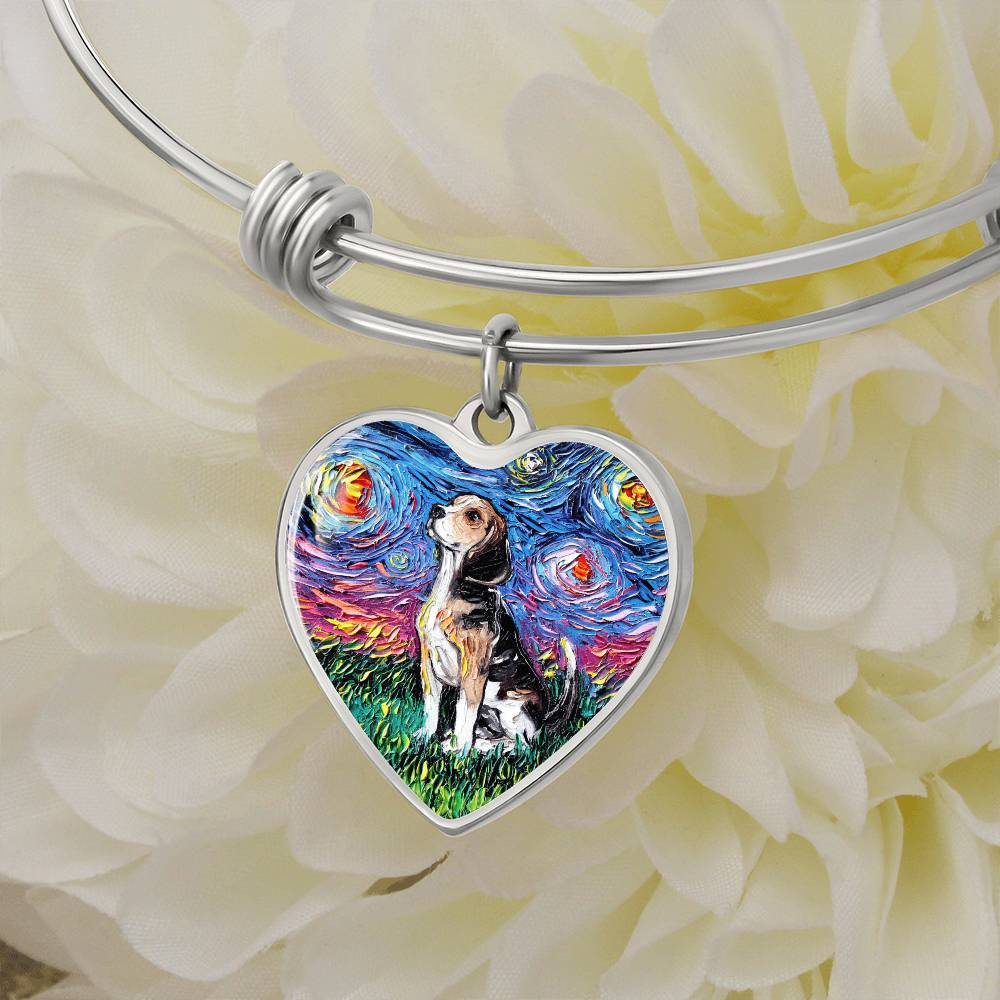 Beagle Starry Night Heart Bangle Bracelet