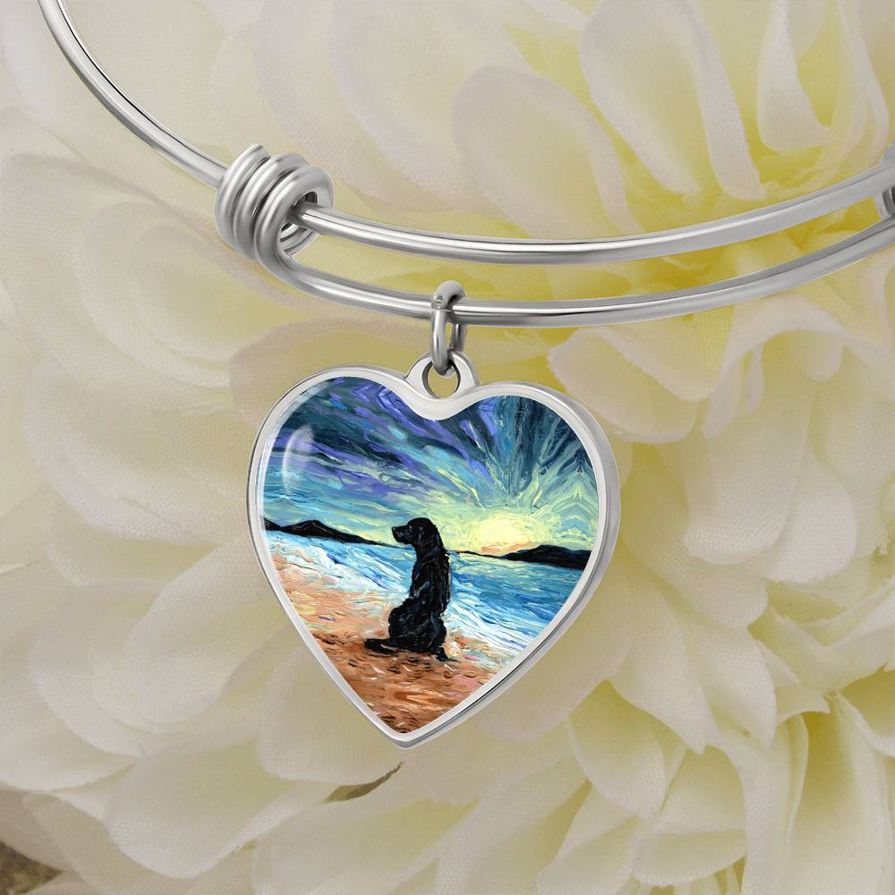 Beach Days - Black Labrador Heart Bangle Bracelet