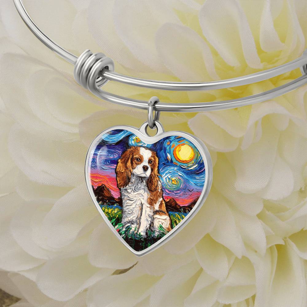 Blenheim Spaniel Starry Night Heart Bangle Bracelet