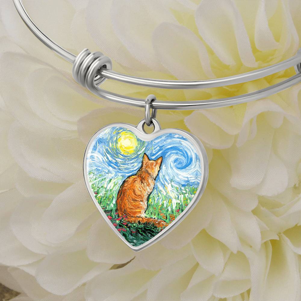 Orange Cat Spring Starry Night Heart Bangle