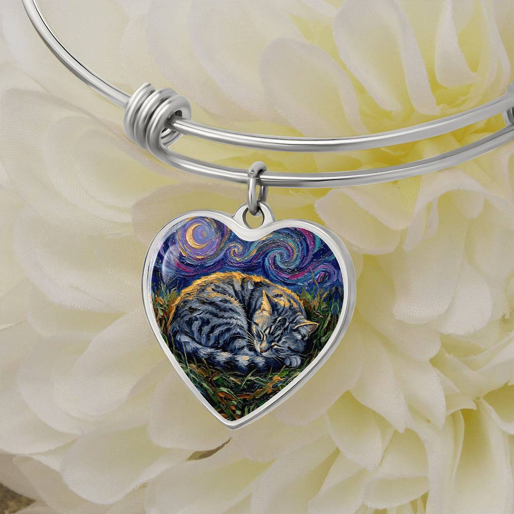 Sleepy American Shorthair Tabby Heart Bracelet