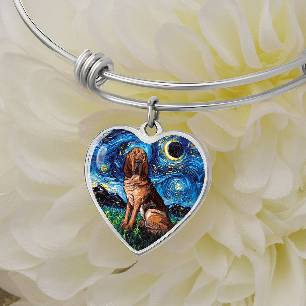 Bloodhound Starry Night Heart Bangle Bracelet