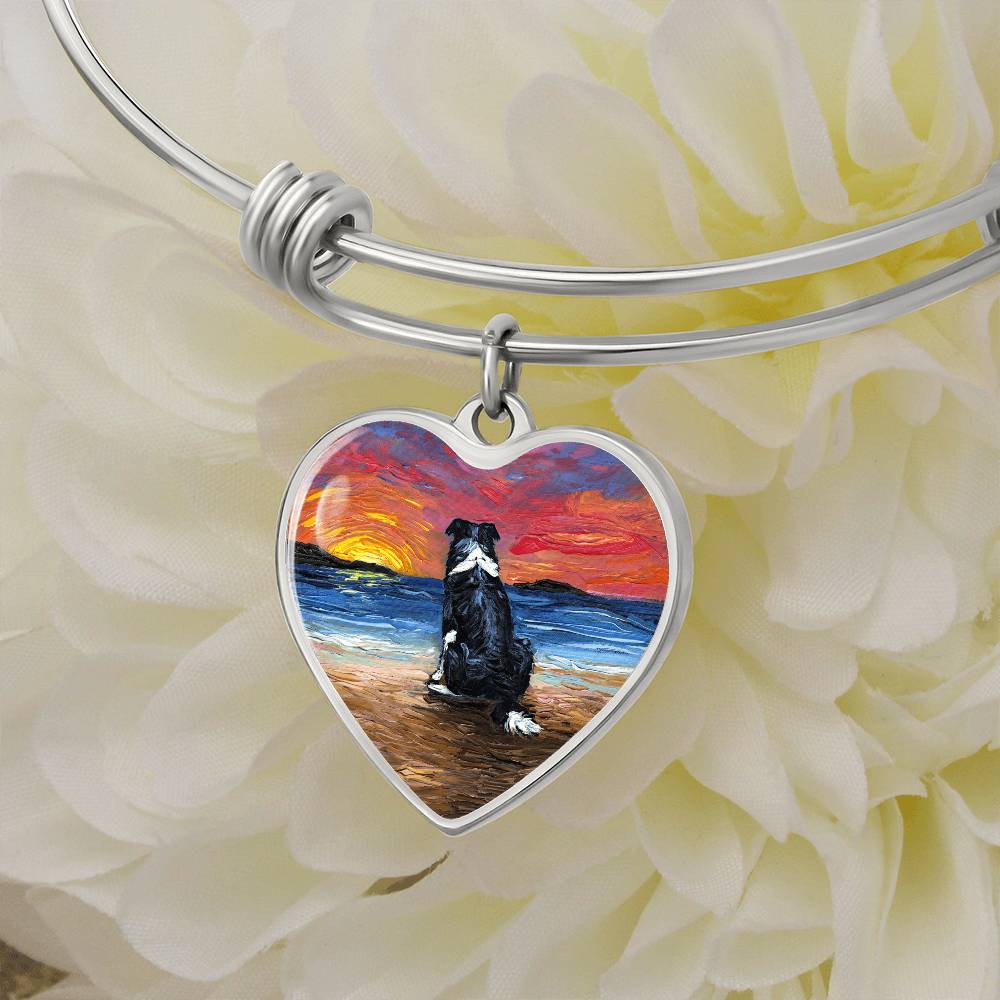 Beach Days - Border Collie Heart Bangle Bracelet