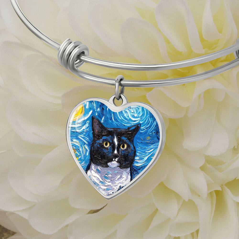 Tuxedo Cat Portrait Heart Bracelet