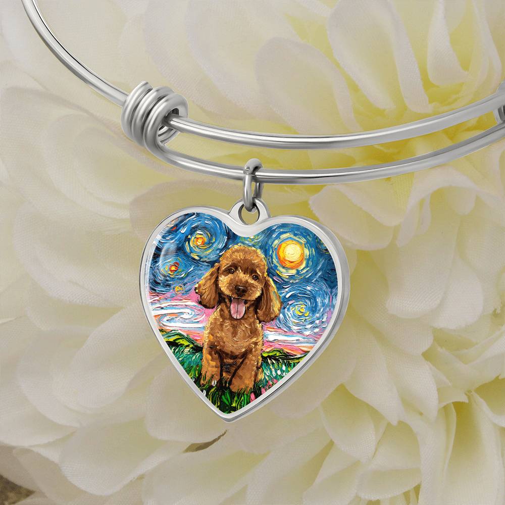 Apricot Poodle Puppy Starry Night Heart Bangle Bracelet
