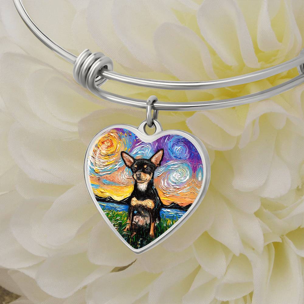 Black and Tan Chihuahua Starry Night Heart Bangle