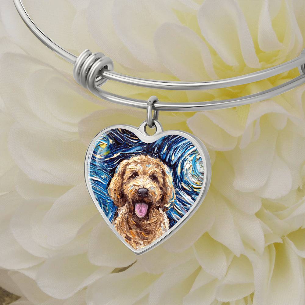 Goldendoodle portrait Starry Night Heart Bangle Bracelet