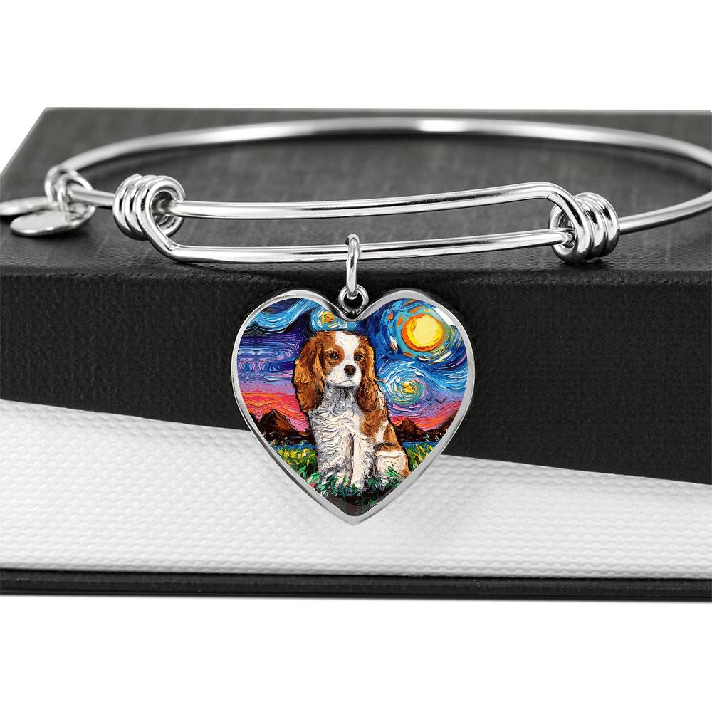 Blenheim Spaniel Starry Night Heart Bangle Bracelet