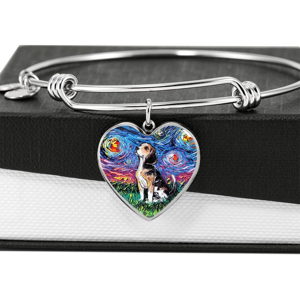 Beagle Starry Night Heart Bangle Bracelet