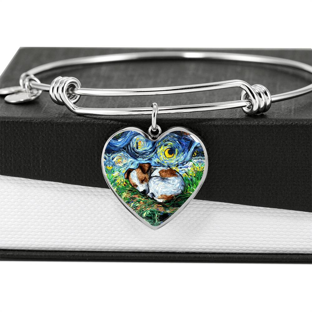 Sleeping Jack Russell Terrier Starry Night Heart Bangle Bracelet
