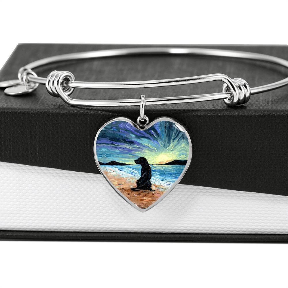 Beach Days - Black Labrador Heart Bangle Bracelet
