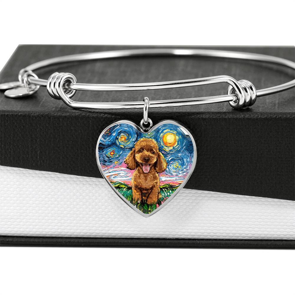 Apricot Poodle Puppy Starry Night Heart Bangle Bracelet