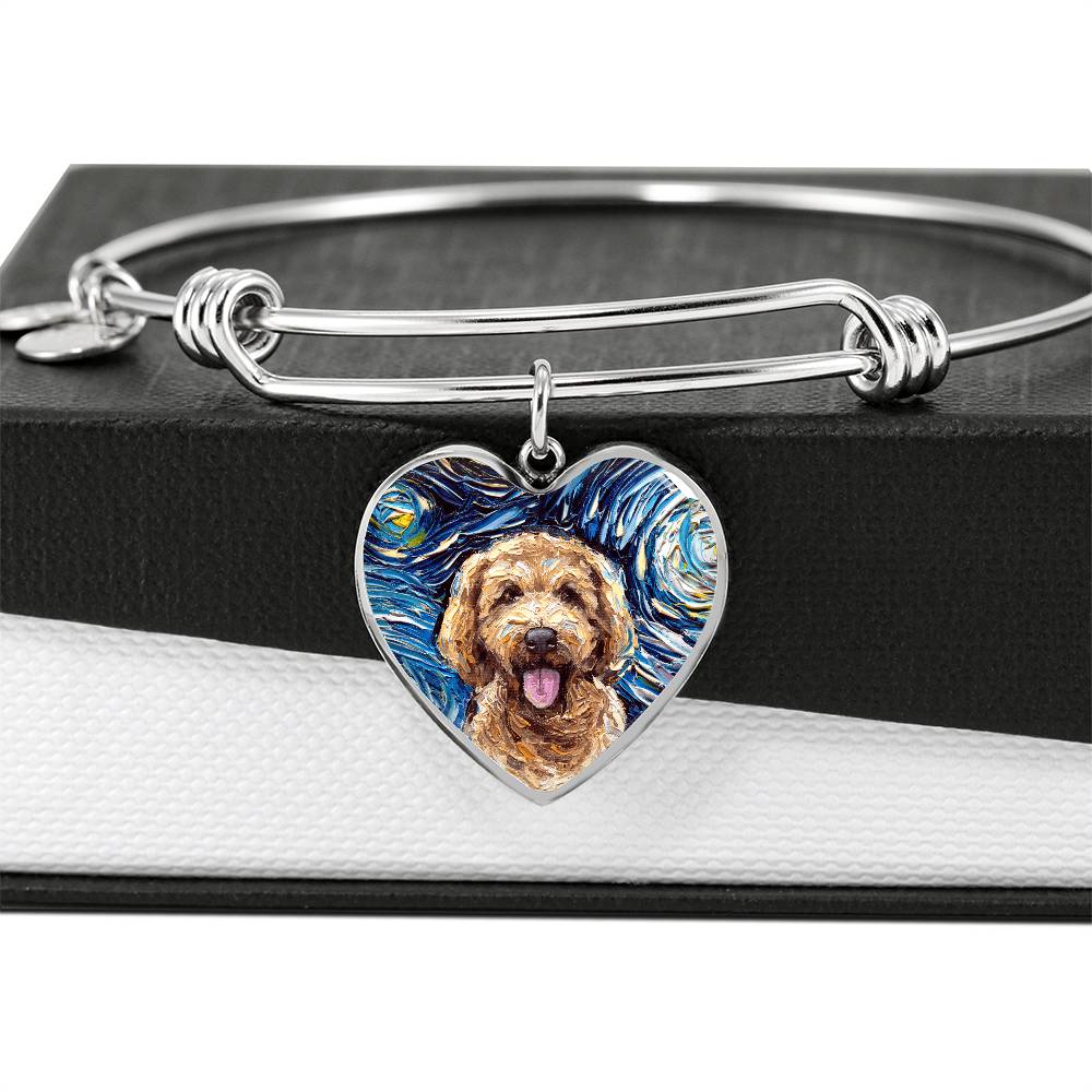Goldendoodle portrait Starry Night Heart Bangle Bracelet