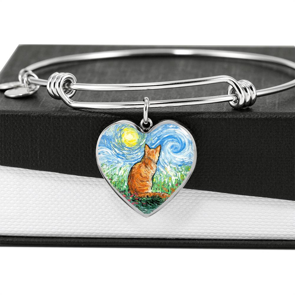 Orange Cat Spring Starry Night Heart Bangle