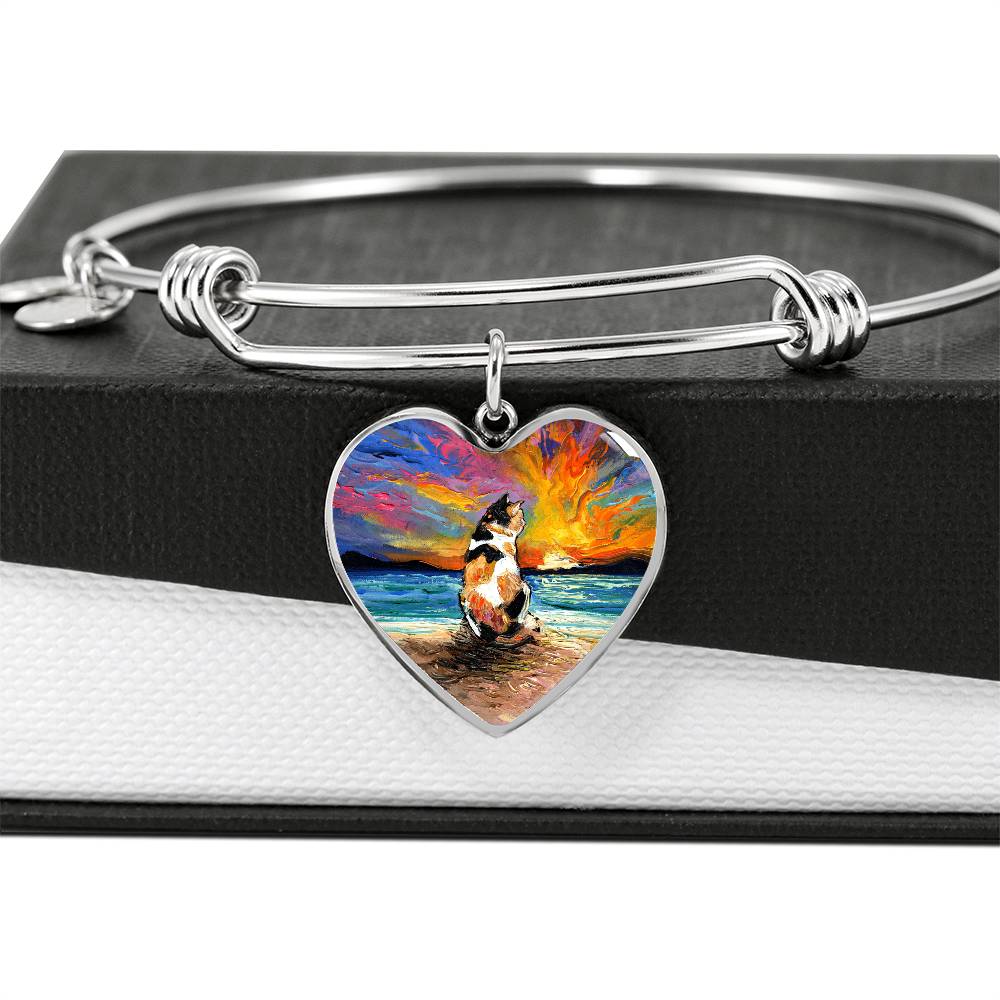 Beach Days - Calico Cat Heart Bangle Bracelet