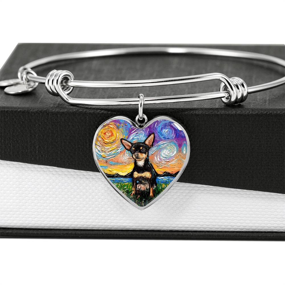 Black and Tan Chihuahua Starry Night Heart Bangle