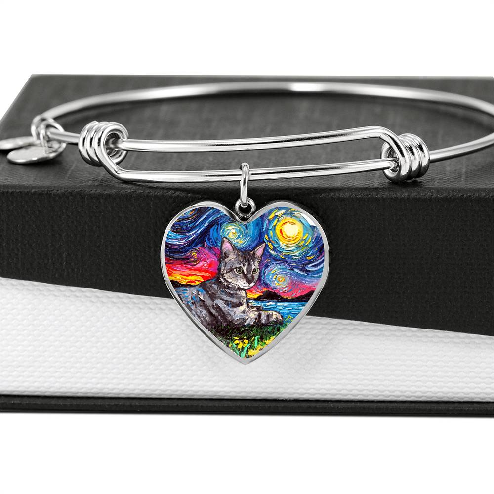Laying Tabby Starry Night Heart Bangle