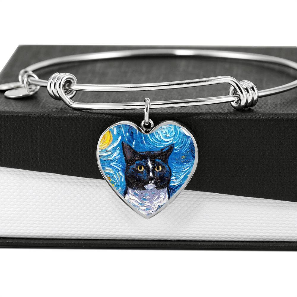 Tuxedo Cat Portrait Heart Bracelet
