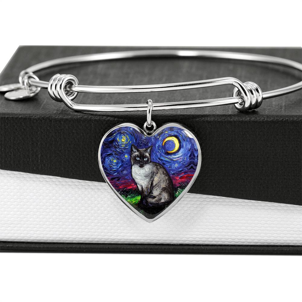 Siamese Cat Starry Night Heart Necklace