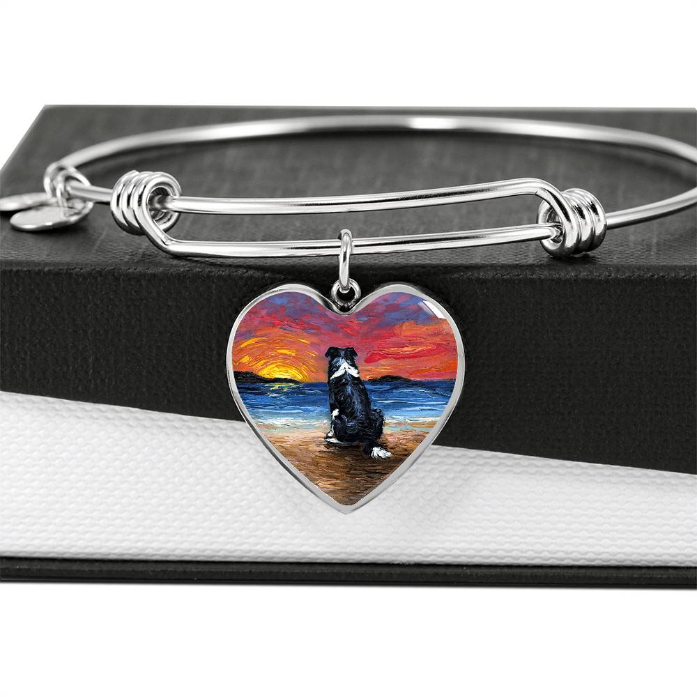 Beach Days - Border Collie Heart Bangle Bracelet