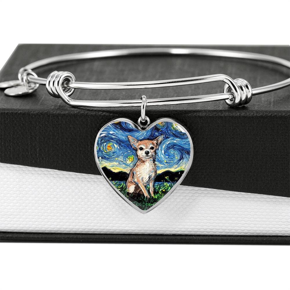 Chihuahua Starry Night Heart Bangle Bracelet