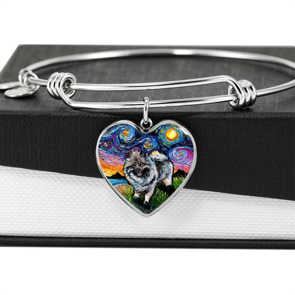 Keeshond Starry Night Heart Bangle Bracelet