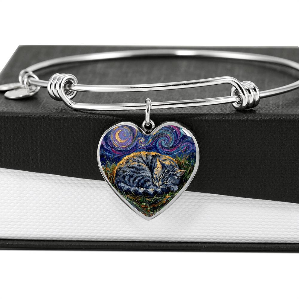 Sleepy American Shorthair Tabby Heart Bracelet