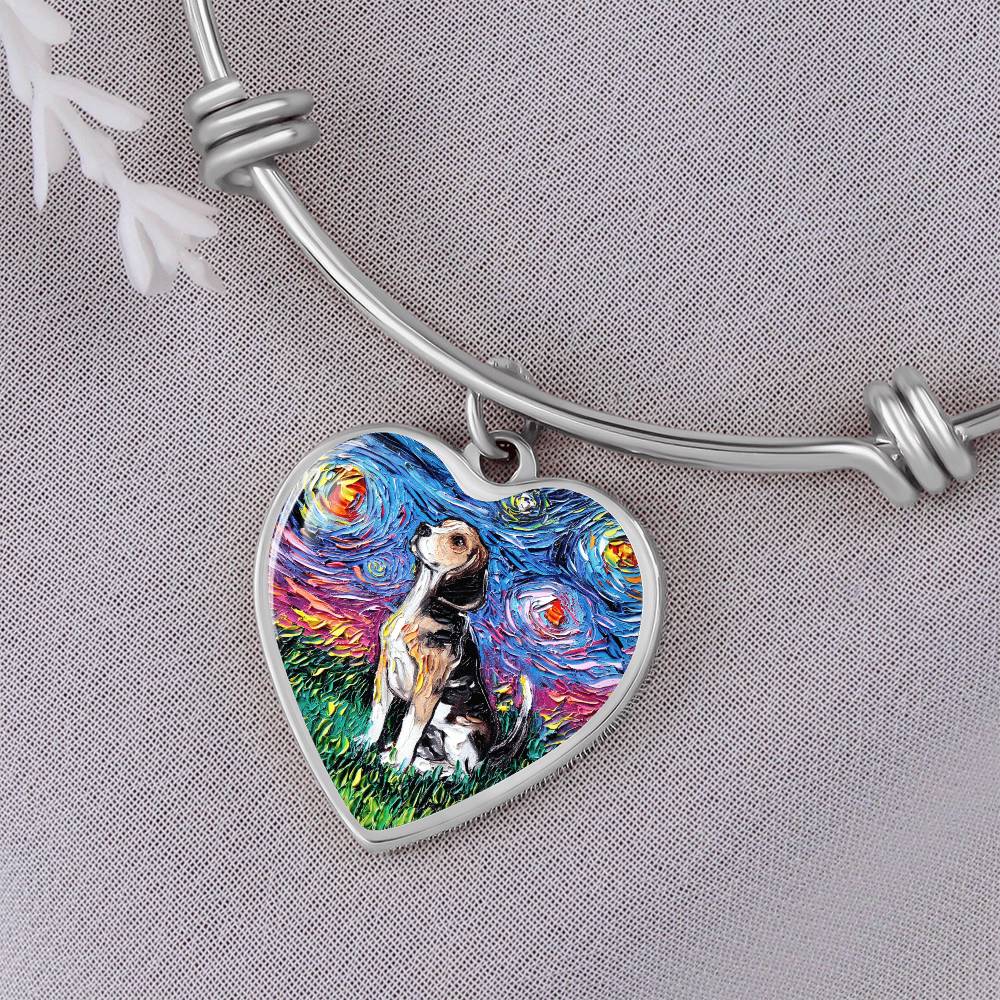Beagle Starry Night Heart Bangle Bracelet