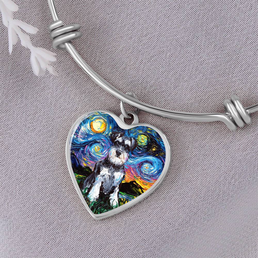 Schnauzer Starry Night Heart Bangle Bracelet