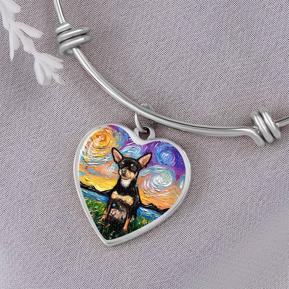 Black and Tan Chihuahua Starry Night Heart Bangle