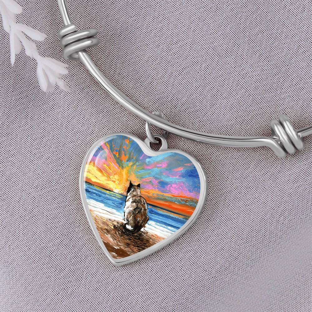 Beach Days - Snowshoe Cat Starry Night Heart Bangle Bracelet