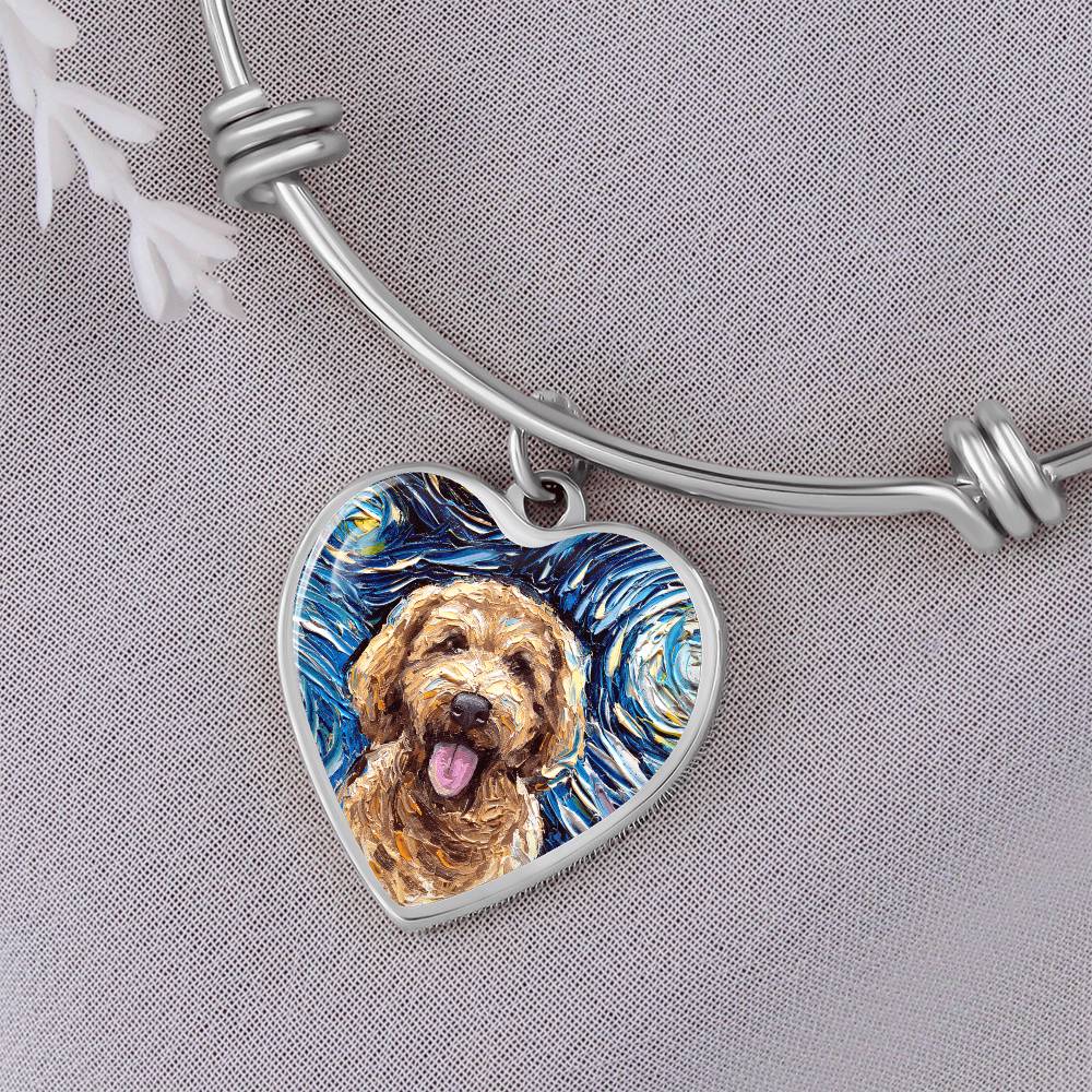 Goldendoodle portrait Starry Night Heart Bangle Bracelet