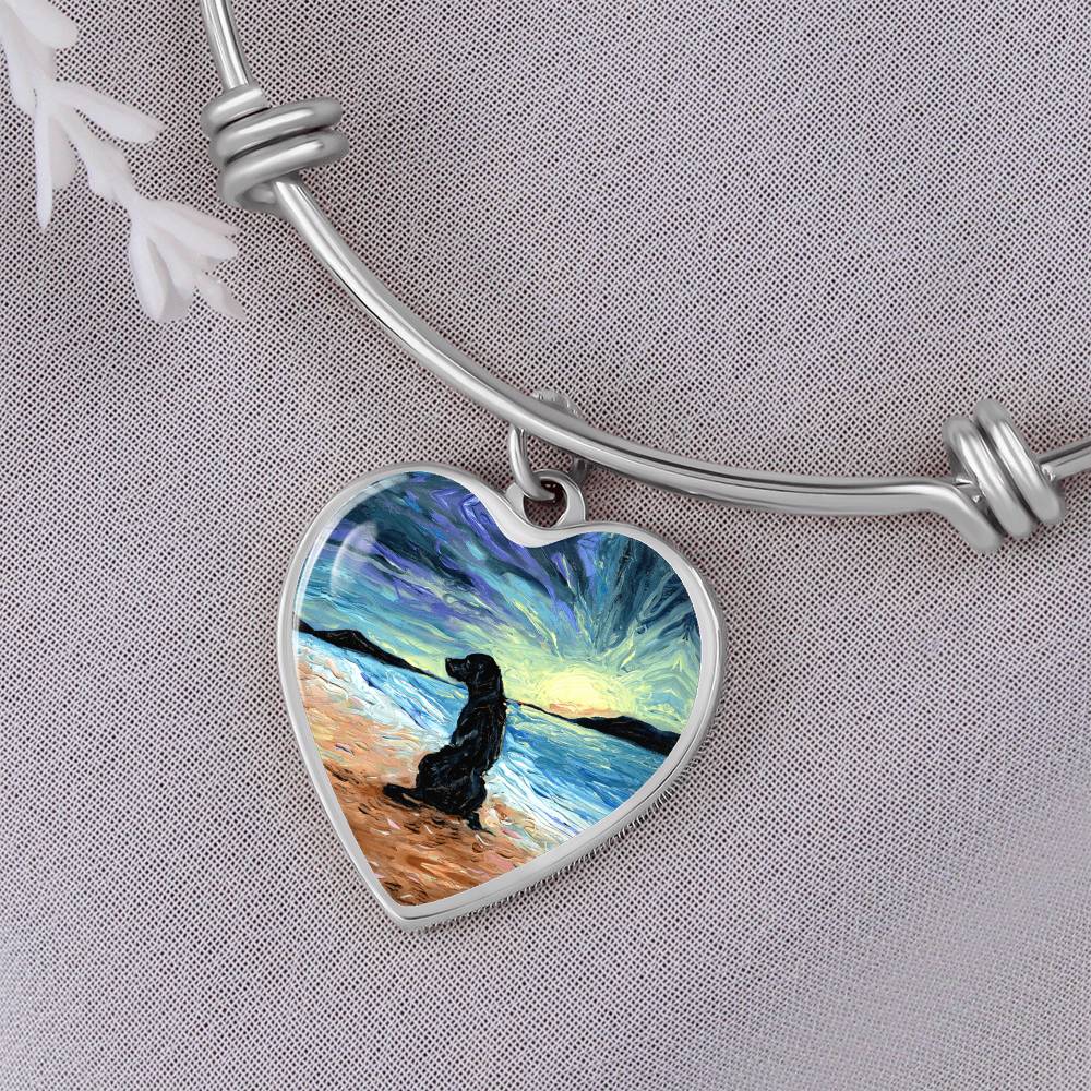 Beach Days - Black Labrador Heart Bangle Bracelet