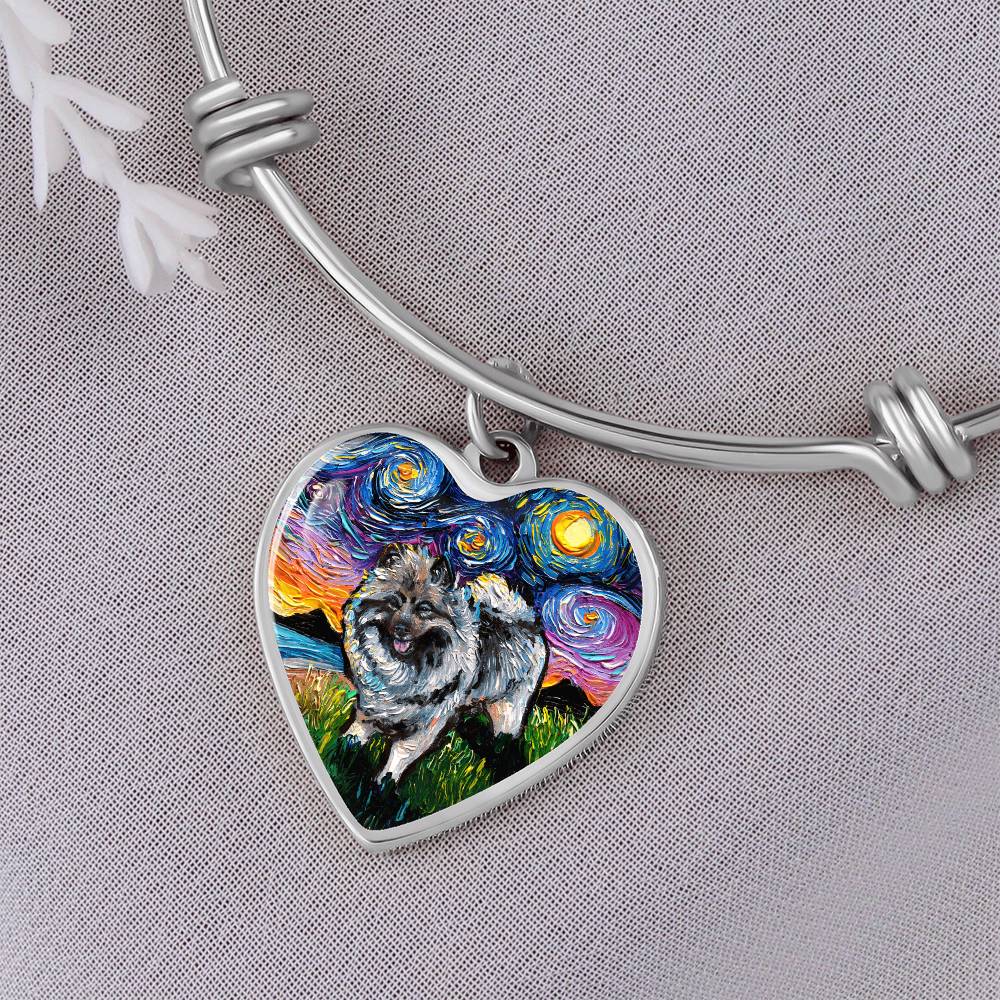 Keeshond Starry Night Heart Bangle Bracelet
