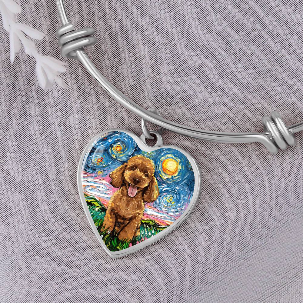 Apricot Poodle Puppy Starry Night Heart Bangle Bracelet