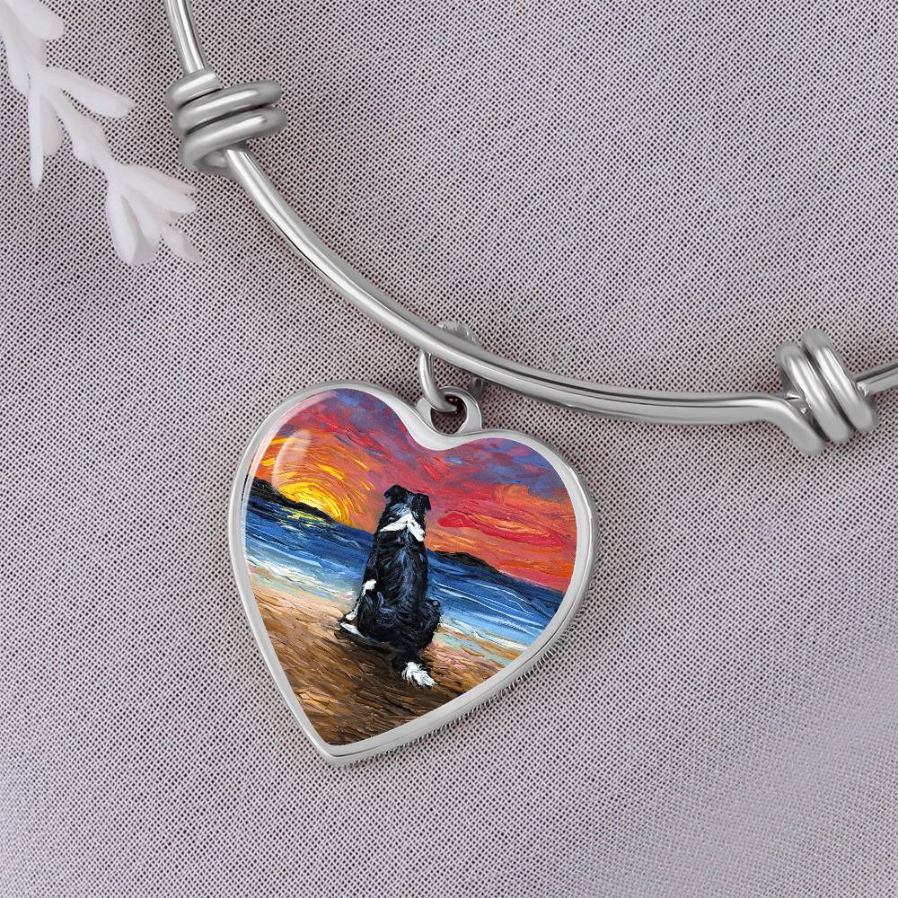 Beach Days - Border Collie Heart Bangle Bracelet