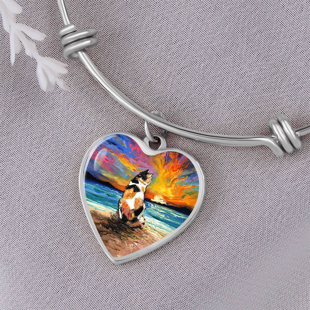 Beach Days - Calico Cat Heart Bangle Bracelet