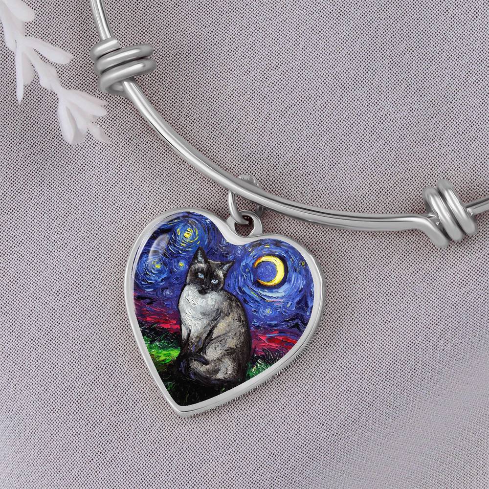 Siamese Cat Starry Night Heart Necklace