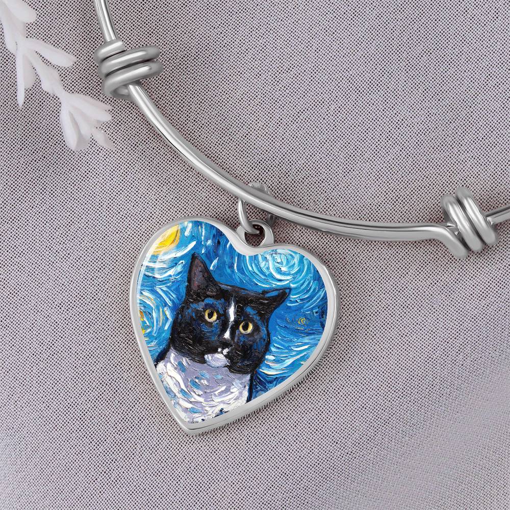 Tuxedo Cat Portrait Heart Bracelet
