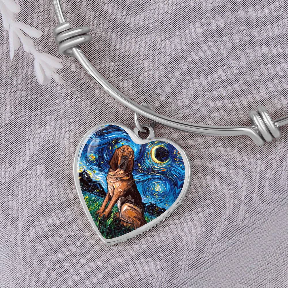 Bloodhound Starry Night Heart Bangle Bracelet