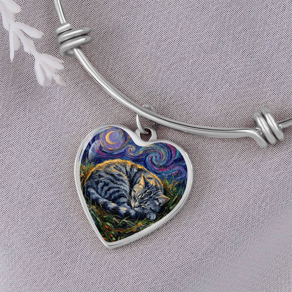 Sleepy American Shorthair Tabby Heart Bracelet