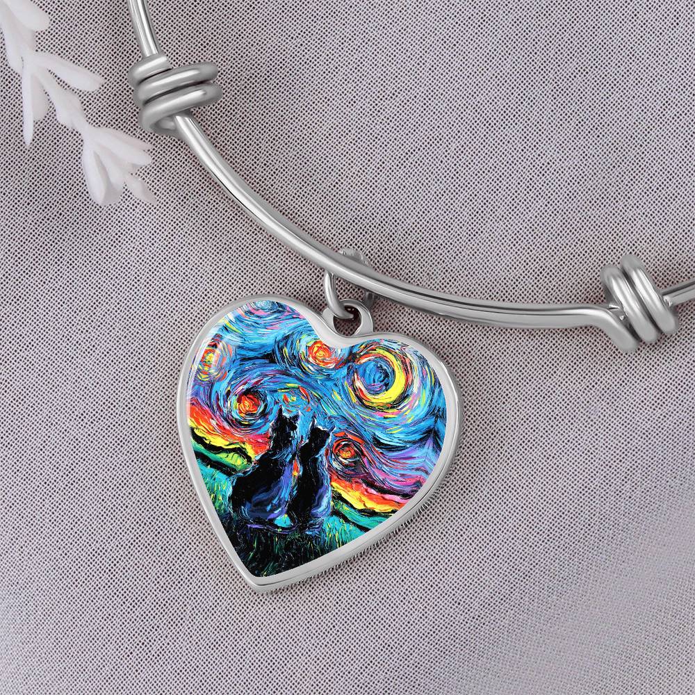 van Gogh's Cats Starry Night Heart Bangle Bracelet