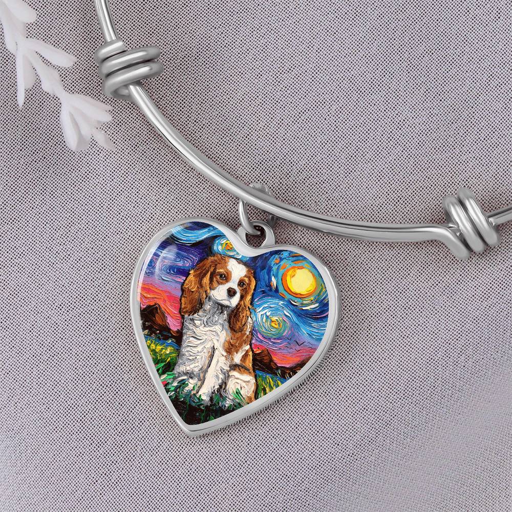 Blenheim Spaniel Starry Night Heart Bangle Bracelet